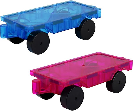 2 Piece Magnetic Tiles Car Set Truck Kit Toy with Stronger Magnets, Educational Magnet Building Tile Magnetic Blocks with Re-Enforced for Girls Boys (Blue Purple)