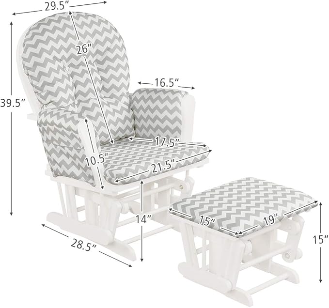 Costzon Nursery Glider with Ottoman, Upholstered Comfort Glider Rocker with Padded Cushion, Storage Pocket, Solid Wood Base, Rocking Chair Nursery for Breastfeeding, Maternity, Napping (Gray & White)
