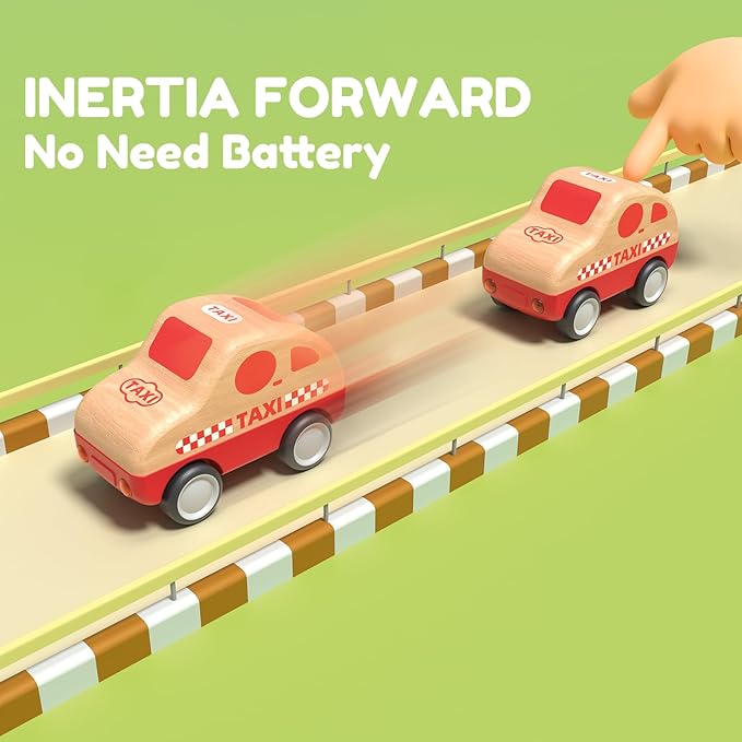 3pcs Wooden Toys Cars, Taxi, Fire Truck, City Bus, Educational Toy, Early Learning for Toddlers, Colorful Vehicles Play Set for 2 3 Year Old Boys Girls Christmas Birthday Gift