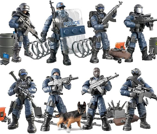 8 PCS Building Block City Policeman Action Mini-Figures with Multiple Military Weapons Accessories SWAT Model Equipment Assembly Building Toys Party Favors Gift for Boys