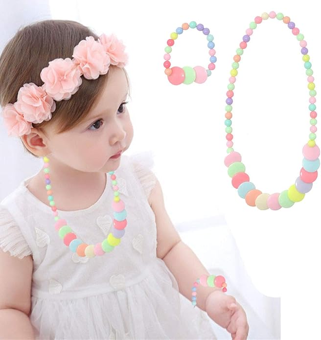 3Set Princess Pretend Play Necklace Bracelet Set Kit or Bracelets Packs Kids Play Jewelry Little Girls Costume Necklaces Toddler Dress up Jewelry Xmas Gift