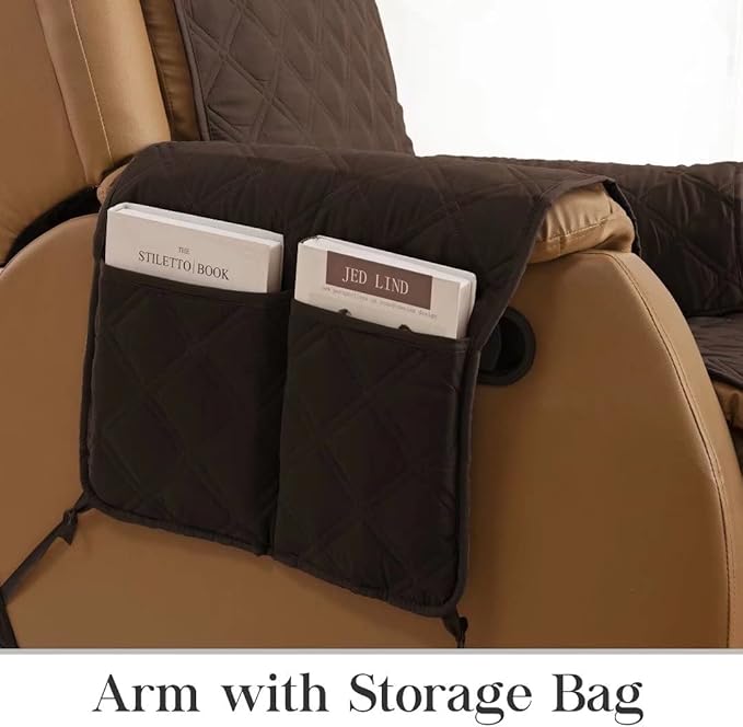 TOMORO Non-Slip Oversized Recliner Cover, 100% Waterproof Quilted Recliner Chair Slipcover Furniture Protector with Pockets, Washable Couch Cover with Elastic Straps for Kids and Pets