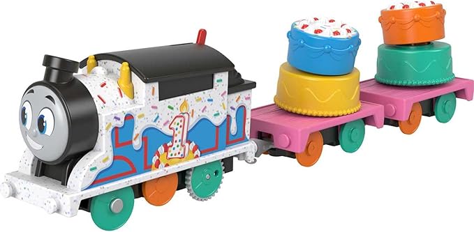 Thomas & Friends Motorized Toy Train, Wobbly Cake Thomas Engine with Cargo Cars & Pieces for Pretend Play Preschool Kids Ages 3+ Years