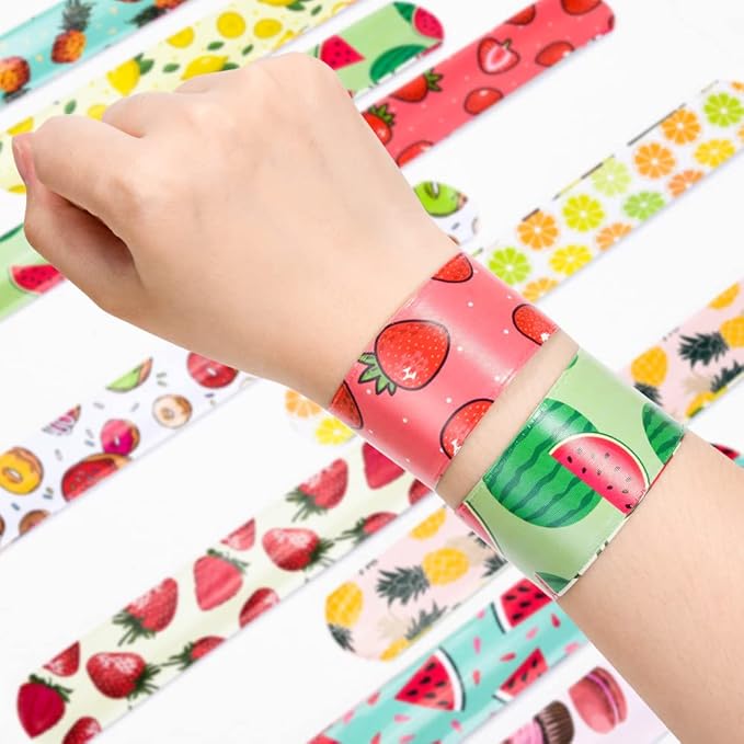 84Pcs Fruits Party Favors for Kids Squeeze Bouncy Ball Ring Keychain Slap Bracelet Tattoo Mini Toy Gift Summer Girl Boy Goodie Bag Stuffer Filler Watermelon Apple Strawberry Birthday Party Supplies