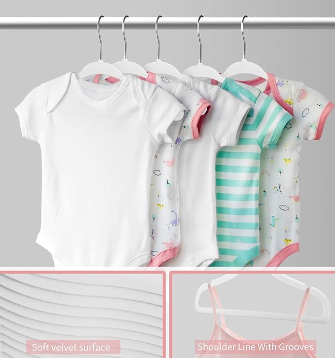 Kids Velvet Hangers 30 Pack, 11 Inch Size Non-Slip Baby Hangers, Space-Saving Nursery Hangers, Perfect Infant/Toddler Clothes Hangers for Daily Use(White)