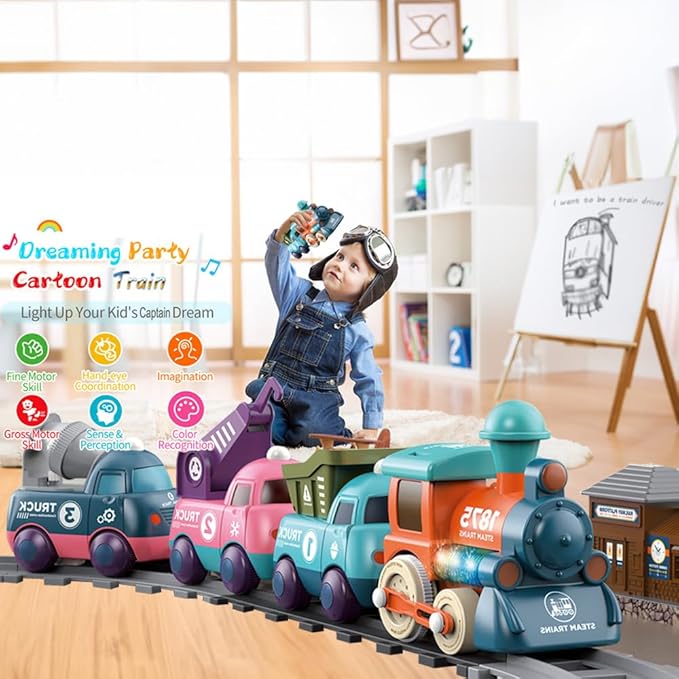 Lighting & Music Train Toy for Kids, Magnetic Train Toys for Toddlers 3+, Electric Train Set with Tracks Accessories Battery Operated, Birthday for Boys Girls Age 4 5 6 7