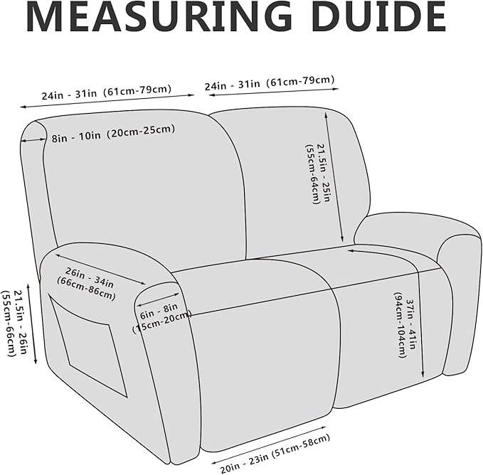 Leather Look Loveseat Recliner Covers Stay in Place 6-Piece Recliner Sofa Slipcover 2 Seater Reclining Couch Cover Furniture Protector Spandex Fabric Washable (Recliner Loveseat, Brown)