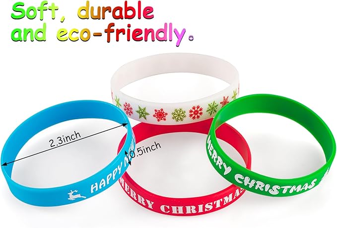 30pcs Christmas Silicone Bracelets for Kids Rubber Wristbands Pack for Christmas Party Favors Supplies Cute Bracelets Bulk for kids&teens Holiday Gifts for Students and Christmas Stocking Stuffers
