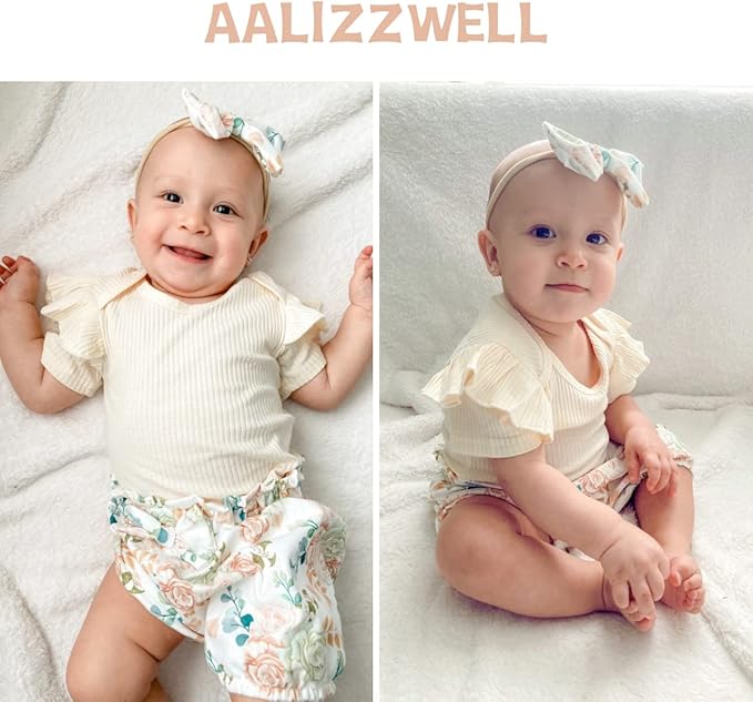 Aalizzwell Baby Girls Ribbed Bodysuit Bloomer Shorts Outfits Summer Clothes