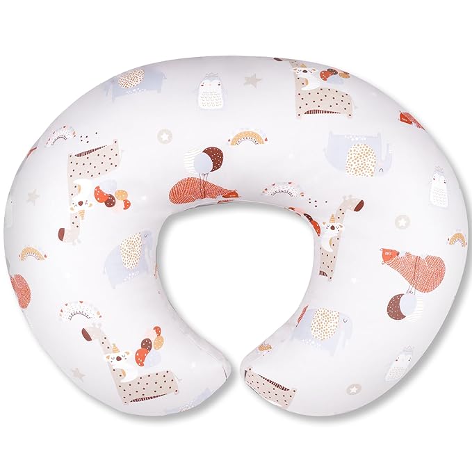 Nursing Pillow, Breastfeeding Pillows with Standard Size Removable Cover, Breast Feeding Pillow with Breathable Filling, Ergonomic Nursing Essentials for Bottle and Breastfeeding- Animal Gray