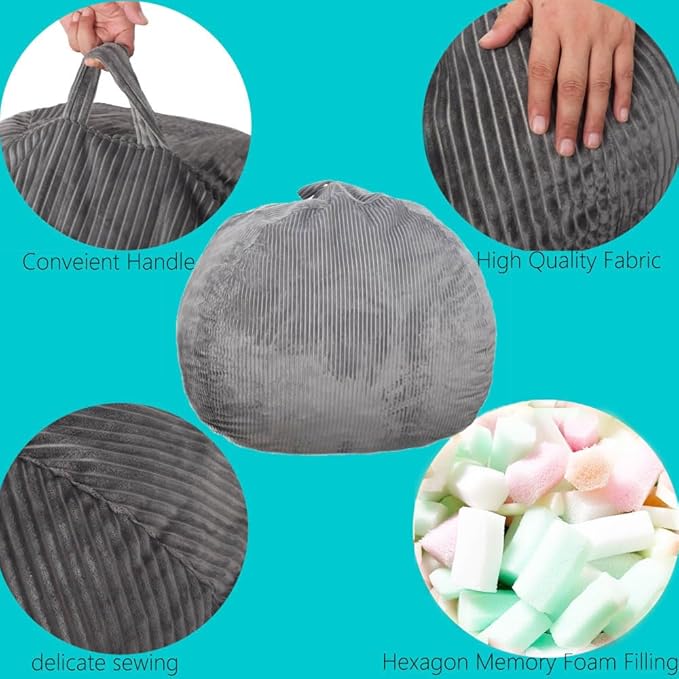 Bean Bag Chairs with Faux Rabbit Fur Cover, 3 ft Giant Memory Foam Bean Bag Chairs for Adults/Teens with Filling,Ultra Soft Faux Fur Fabric, Round Fluffy Sofa for Living Room Bedroom College Dorm