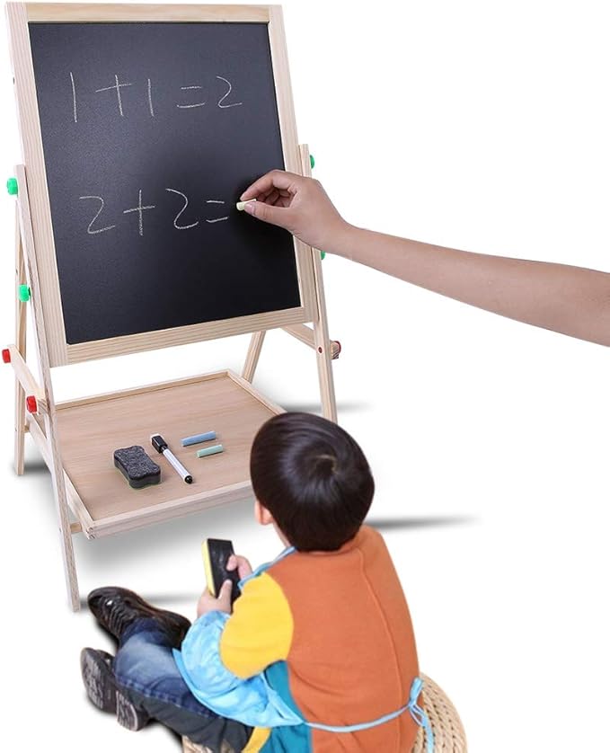 TOPINCN Art Wooden Drawing Board,Double Side Drawing Board for Chalk and Cartoon Letters Stickers for Nursery and Baby Toddler Junior Bedrooms Drawing Paper