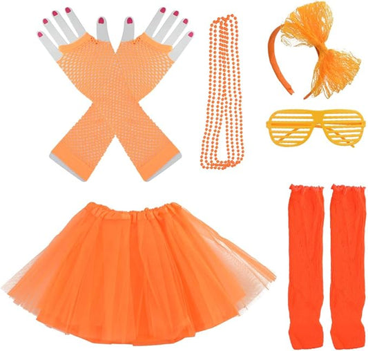 Kids 6 in 1 Costume Accessories 1970s 1980s Fancy Outfits and Dress for Cosplay Party Theme Party for Girl