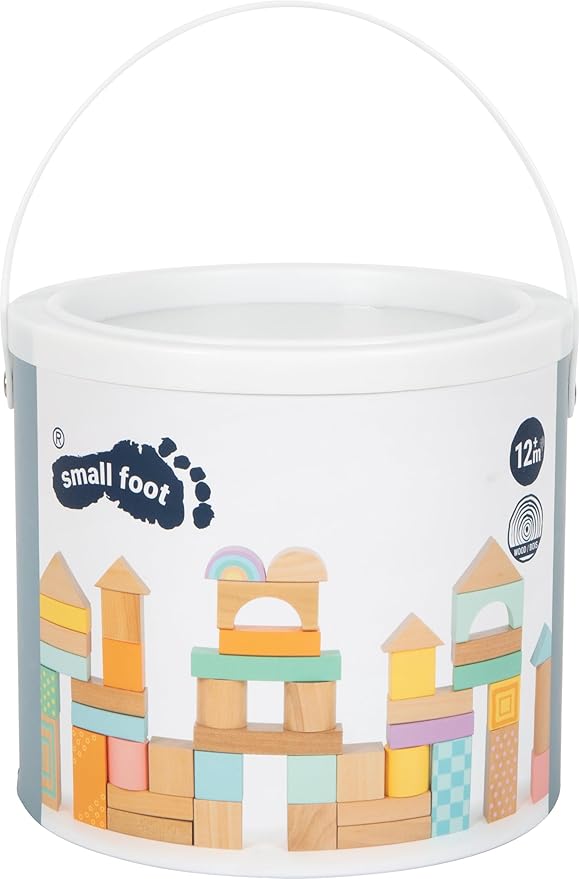 Small Foot- 50 Pastel Wooden Building Block Playset- Stacking Toys for Boys and Girls Ages 12+ Months-Montessori-Perfect for Birthdays and Holidays