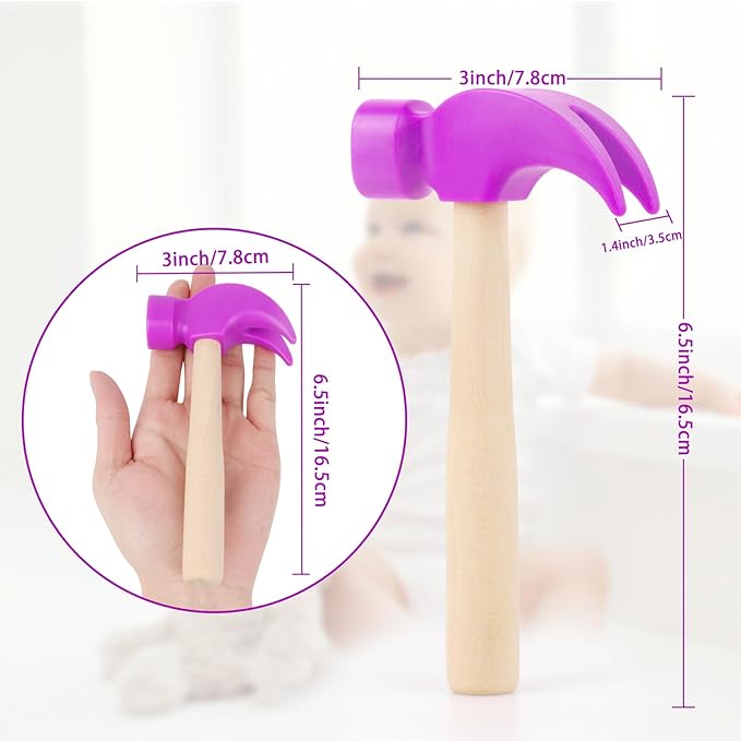 2 Pack Wooden Hammer Toys Simulation Hammers Maintenance Tools Educational Toys for Kids Birthday Party Games Supplies (Purple)