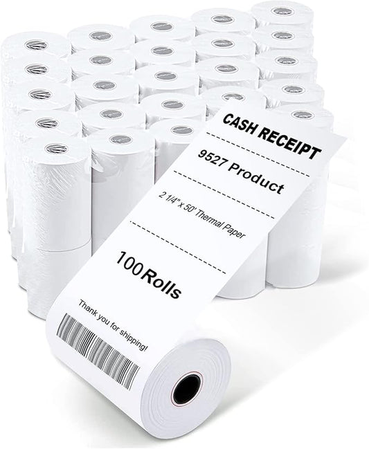 9527 Product 2 1/4'' x 50' Thermal Receipt Paper, Paper Cash Register Roll POS thermal Paper, 100 Rolls Total