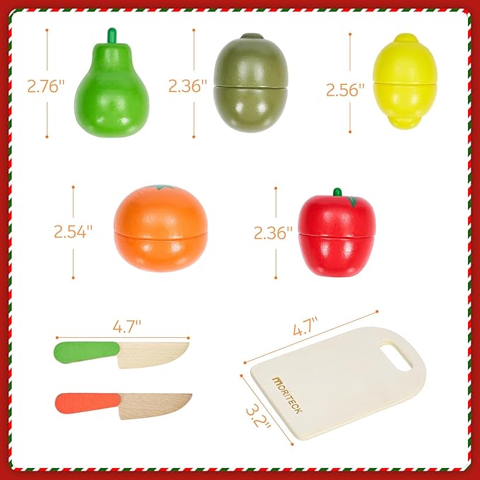 Wooden Play Food Sets for Kids Kitchen Accessories, Realistic Wood Cutting Fruits Toys for 3- Year Old Toddlers, Mini Pretend Play Fake Fruit Birthday Gifts for 3 -6 Years Girls Boys