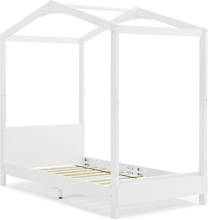Delta Children Poppy House Wood Twin Bed, Platform Bed - No Box Spring Needed, Bianca White
