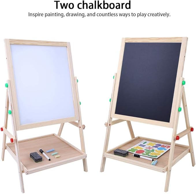TOPINCN Art Wooden Drawing Board,Double Side Drawing Board for Chalk and Cartoon Letters Stickers for Nursery and Baby Toddler Junior Bedrooms Drawing Paper