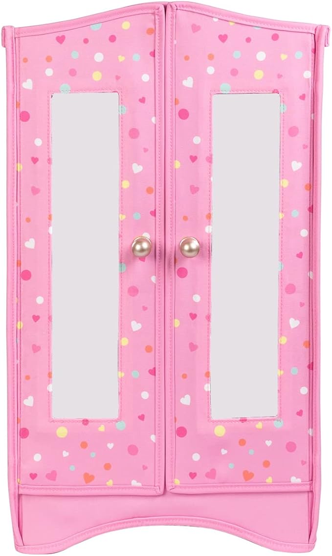 Adora Premium Quality Doll Closet, Pink Doll Wardrobe with Six Shelves, Large Drawer and Mirrored Door, Fits Most Dolls Up to 18 ", Birthday Gift for Ages 6+