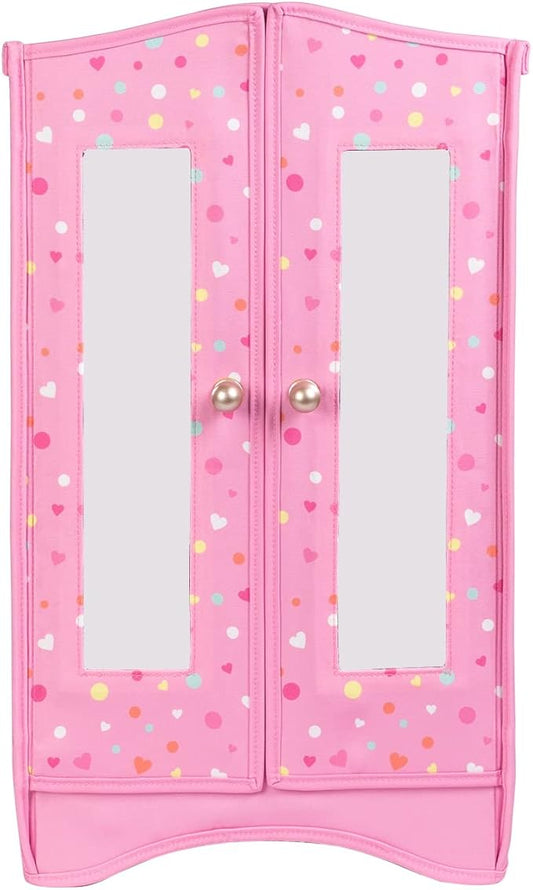 Adora Premium Quality Doll Closet, Pink Doll Wardrobe with Six Shelves, Large Drawer and Mirrored Door, Fits Most Dolls Up to 18 ", Birthday Gift for Ages 6+