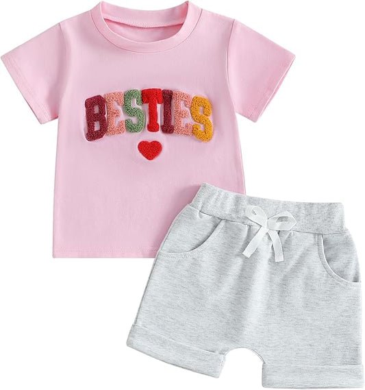 Douhoow Baby Girl Outfits Letter Print Short Sleeve Baby Girl Tops and Toddler Shorts 2 Pcs Girls Summer Clothes
