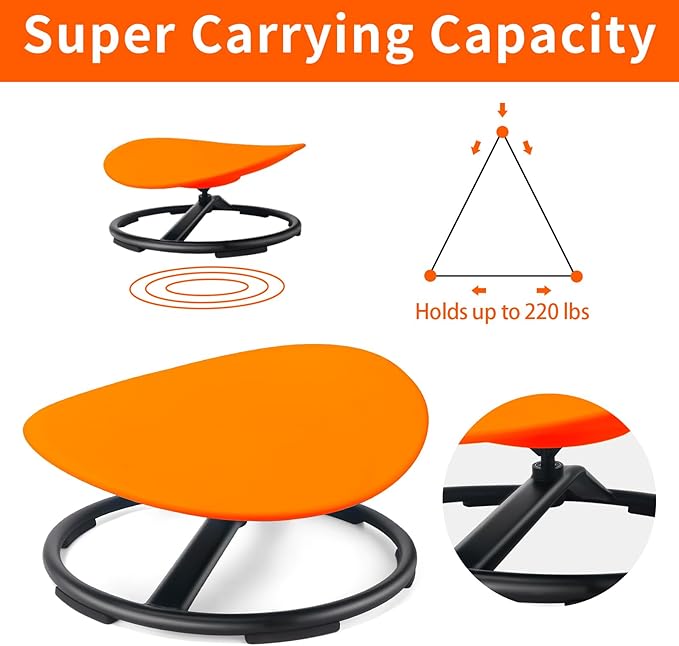 Kids Sensory Swivel Chair, Autism Sensory Chair, Spinning Chair for Autistic Kids, Small Space, Spin Seat, Metal Base, Non-Slip Design, Orange