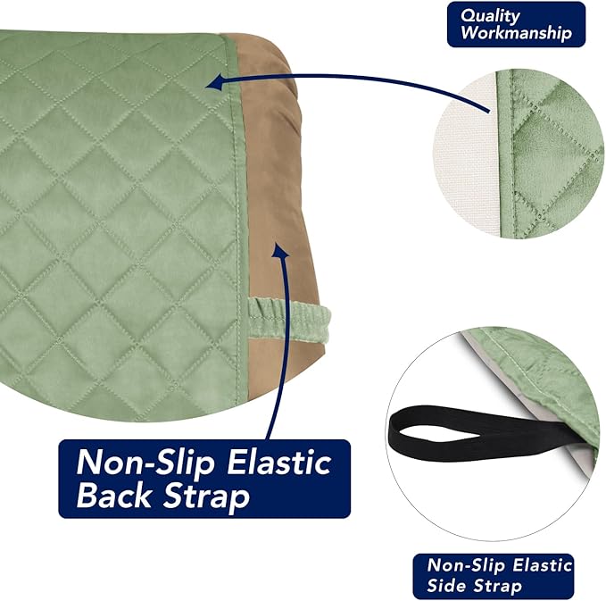 PureFit Reversible Quilted Sofa Cover, Water Resistant Slipcover Furniture Protector, Washable Couch Cover with Non Slip and Elastic Straps for Kids, Dogs, Pets (Recliner, Sage Green/Ivory)