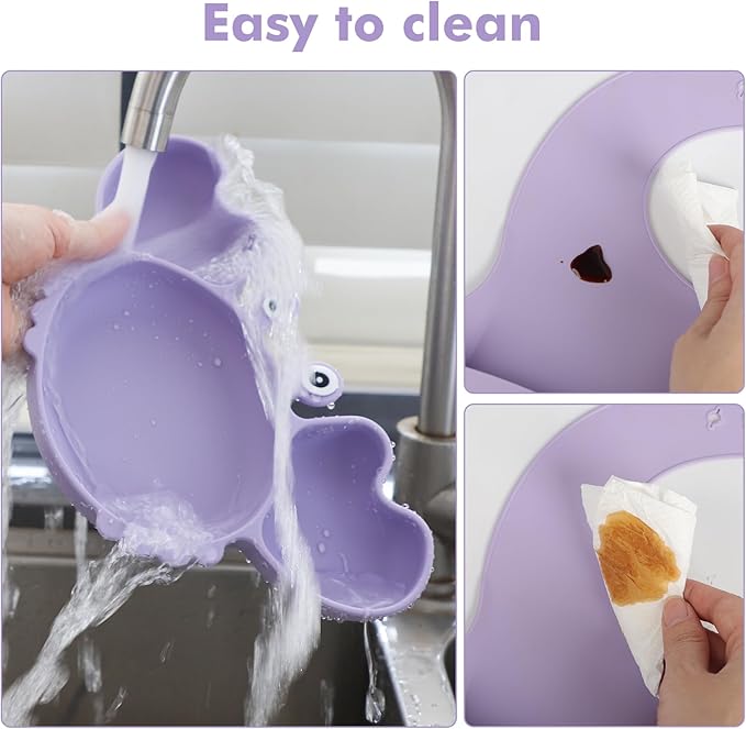 Silicone Baby Feeding Set 15 Pcs，Baby Spoons Suction Bowl Divided Plate Bib Cup Finger Brush Teething Teether，Baby Led Weaning Supplies,Baby & Toddler Silicone Plates and Bowls Dining Set（purple）