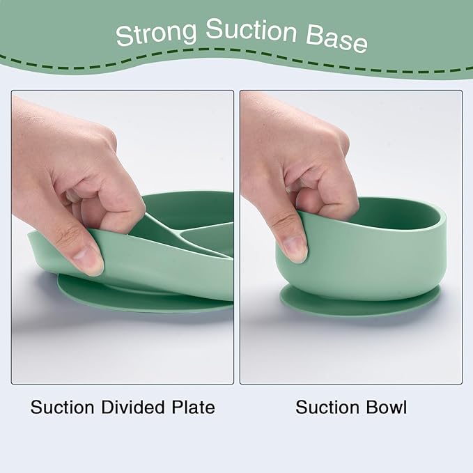 Silicone Baby Feeding Set,13PCS Baby Feeding Essentials with Suction Bowl and Plate,Spoons & Forks,Bib & Cup,Baby Toothbrush,Baby Led Weaning Supplies for 6+ Months,Baby Eating Essentials(Light Green)