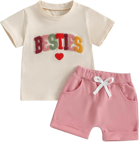 Douhoow Baby Girl Outfits Letter Print Short Sleeve Baby Girl Tops and Toddler Shorts 2 Pcs Girls Summer Clothes