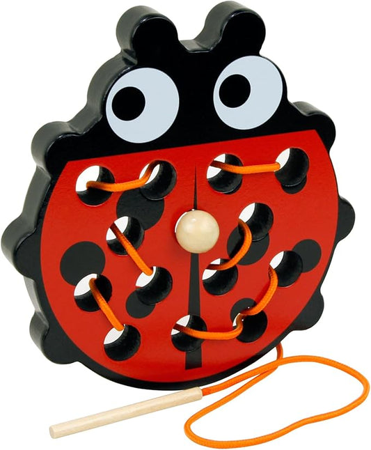 Sealive Wooden Lacing Toys for Toddlers - Fun Learning Activity for Preschoolers | Develop Fine Motor Skills | Durable Montessori Toy for Travel (Ladybug)