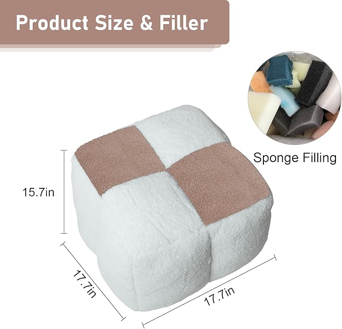 Louis Donné Stuffed Pouf Ottoman, Pouf with Memory Foam Filler, 17.7 * 17.7 * 15.7 Inch Ottoman Pouf Foot Rest, Bean Bag Cubes for Footrest, Boho Footrest Stool for Living Room, Bedroom