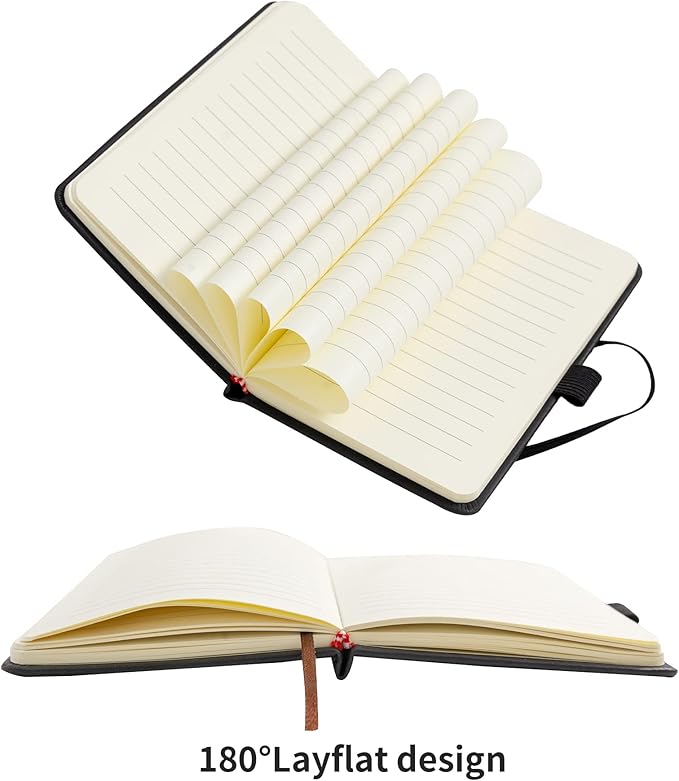 2Pack Pocket Notebook Small Notebook Journal Notebook 4 inches x 5.7 inches 200 Pages Leather Cover With Pen Holder Page Marker Ribbons (Black-withpen)