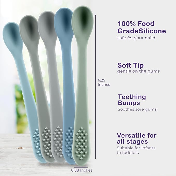 Baby Spoons First Stage Silicone Baby Spoon – Self Feeding Baby Utensils – Infant Spoons First Stage Baby Feeding Spoon - Soft & Gentle on Gums - BPA Free Silicone Baby Spoons Set (Pastel6)