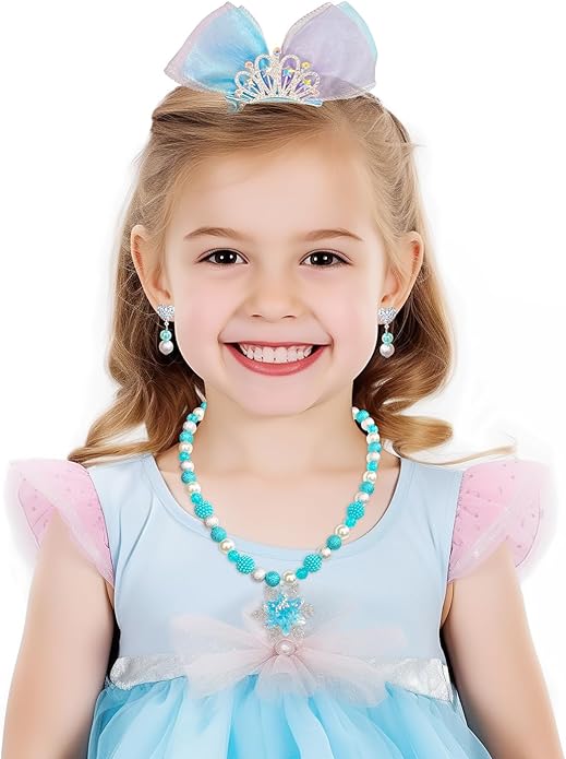 4 Sets Baby Girl Unicorn Necklace Bracelet Set Dress up Princess Pretend Play Necklace Bracelet Jewelry Gift for Toddlers Kids Jewelly Set in Gift Box