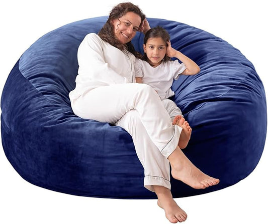 [Removable Outer Cover] Large Bean Bag Chair: 3 ft Memory Foam Bean Bag Chairs for Adults/Kids,Bean Bag Chair with Filler Included,Soft Faux Fur Fabric,Machine Wash,Navy,3 Foot