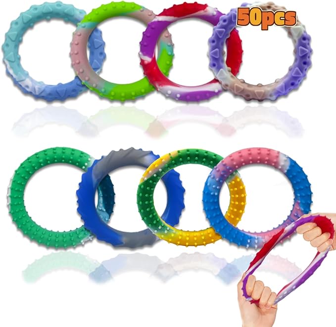 50PCS Sensory Fidget Toys for Kids Adults-Stretchy Fidget Bracelet&exture,Calming Autism Sensory Toys for Needs Autistic Children,Calm Down Toy for Toddler Girls Boys