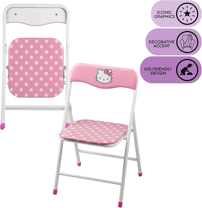 Idea Nuova Sanrio Hello Kitty 3 Piece Children's Activity Square Table and 2 Folding Chairs Set, Ages 3+