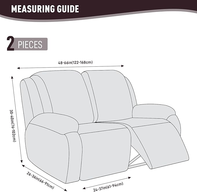 KinCam Recliner Covers, Stretch Reclining Chair Covers, Recliner Sofa Slipcovers Stripe Jacquard Recliner Couch Covers Furniture Protector Covers for Pet Kid (2 Seater, Chocolate)
