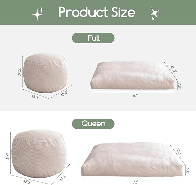 HIGOGOGO Giant Bean Bag Chair Bed for Adults,Convertible Beanbag Folds from Lazy Chair to Floor Mattress Bed,Large Floor Sofa Couch for Adult,Couples,Family,High-Density Foam Filling, Machine Washable