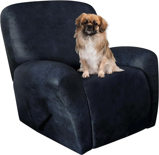 Recliner Chair Covers Leather Like, 4 Pieces Lazy Boy Recliner Cover for Recliner Chair, Soft Sofa Slipcover Furniture Protector Washable Sofa Cover for Pets Kids (X-Large, Navy 1)