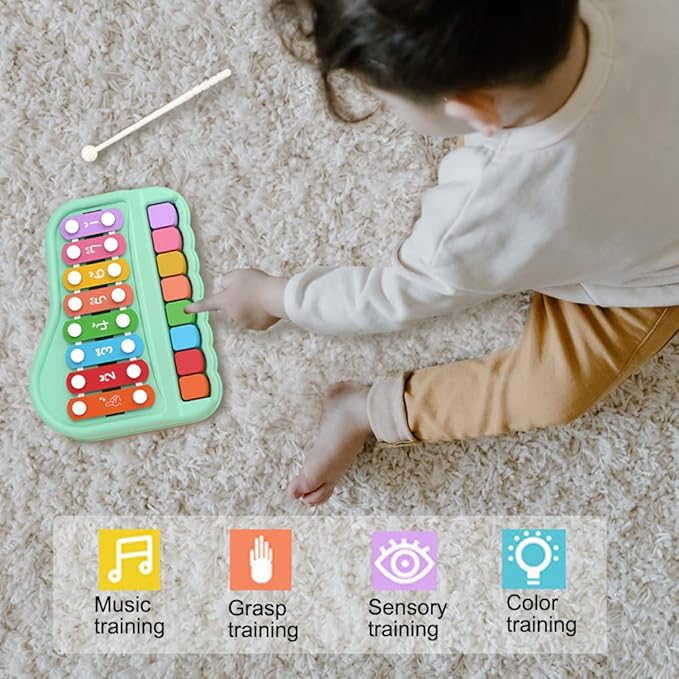 2 in 1 Baby Piano Xylophone for Toddlers 1-3 Years Old, 8 Multicolored Key Keyboard Baby Xylophone Piano, Preschool Educational Musical Learning Instruments Toy for Baby Kids Girls Boys