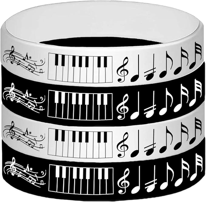 48PCS Piano Notes Rubber Bracelets Silicone Wristbands Party Favors-Choir Music Prize Candy Party Decorations Birthday Baby Shower Party Favors