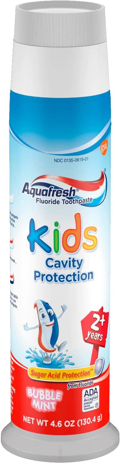 Aquafresh Kids Fluoride Toothpaste Bubble Mint Pump - 4.6 oz, Pack of 4
