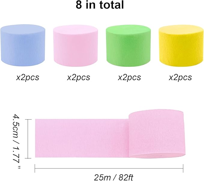 8 Rolls Crepe Paper Streamers Easter Decorations Pink Blue Green Yellow Craft Birthday Party Streamers Spring Themed Party Favors Supplies