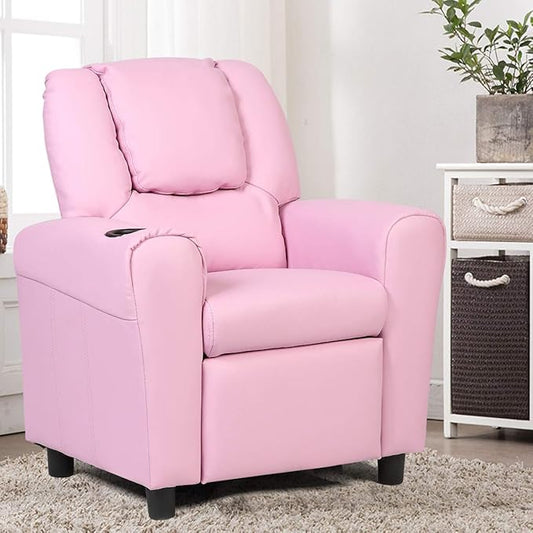 ARLIME Kids Recliner chair, toddler Armchair Upholstered Couch with Cup Holder, Backrest, baby Leather sofa with Headrest and Footrest, Child Furniture for Ages 2-7(Pink)