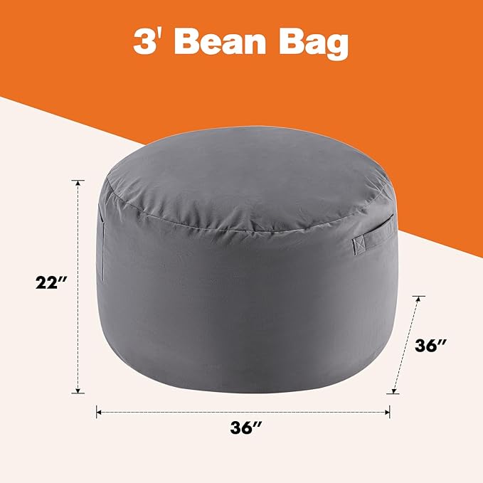 Sweetcrispy Bean Bag Chair for Kids/Teens, Oversized Beanbag for Gaming Reading Foam Filled Couch Furniture with Soft Removable Cover, Giant Comfy Sofa for Living Room Bedroom College Dorm, 3 Feet