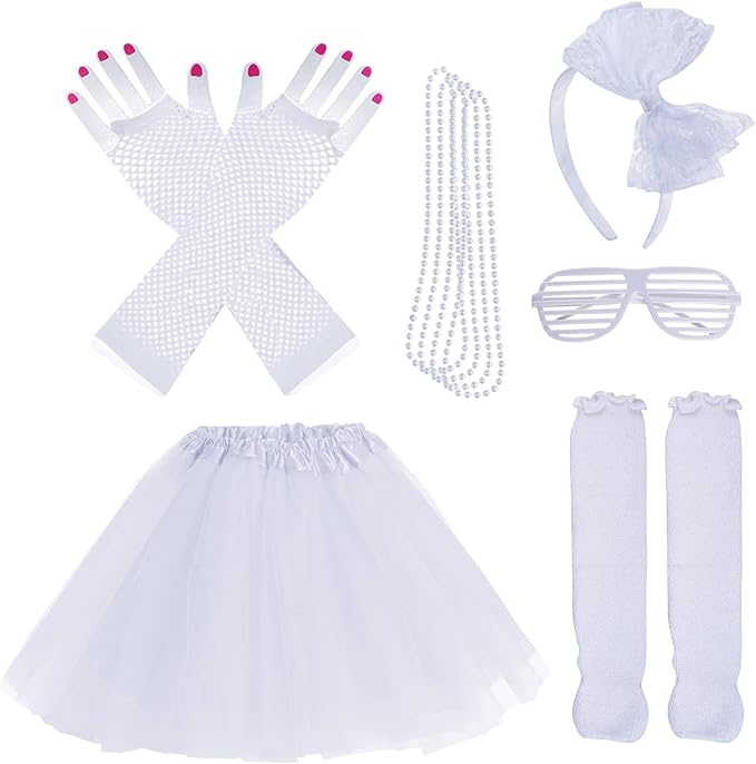 Kids 6 in 1 Costume Accessories 1970s 1980s Fancy Outfits and Dress for Cosplay Party Theme Party for Girl