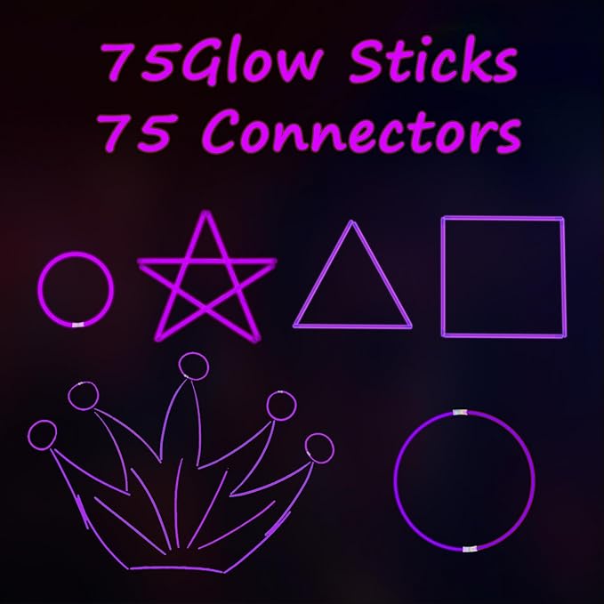 75 Glow Sticks Bracelets and Necklaces, 8'' Glowsticks Bulk Pack Bright Glow in the Dark Party Supplies for Kids (Purple)